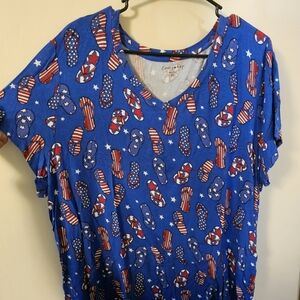 Blue V-Neck T-Shirt with Patriotic Flip-Flop Print
